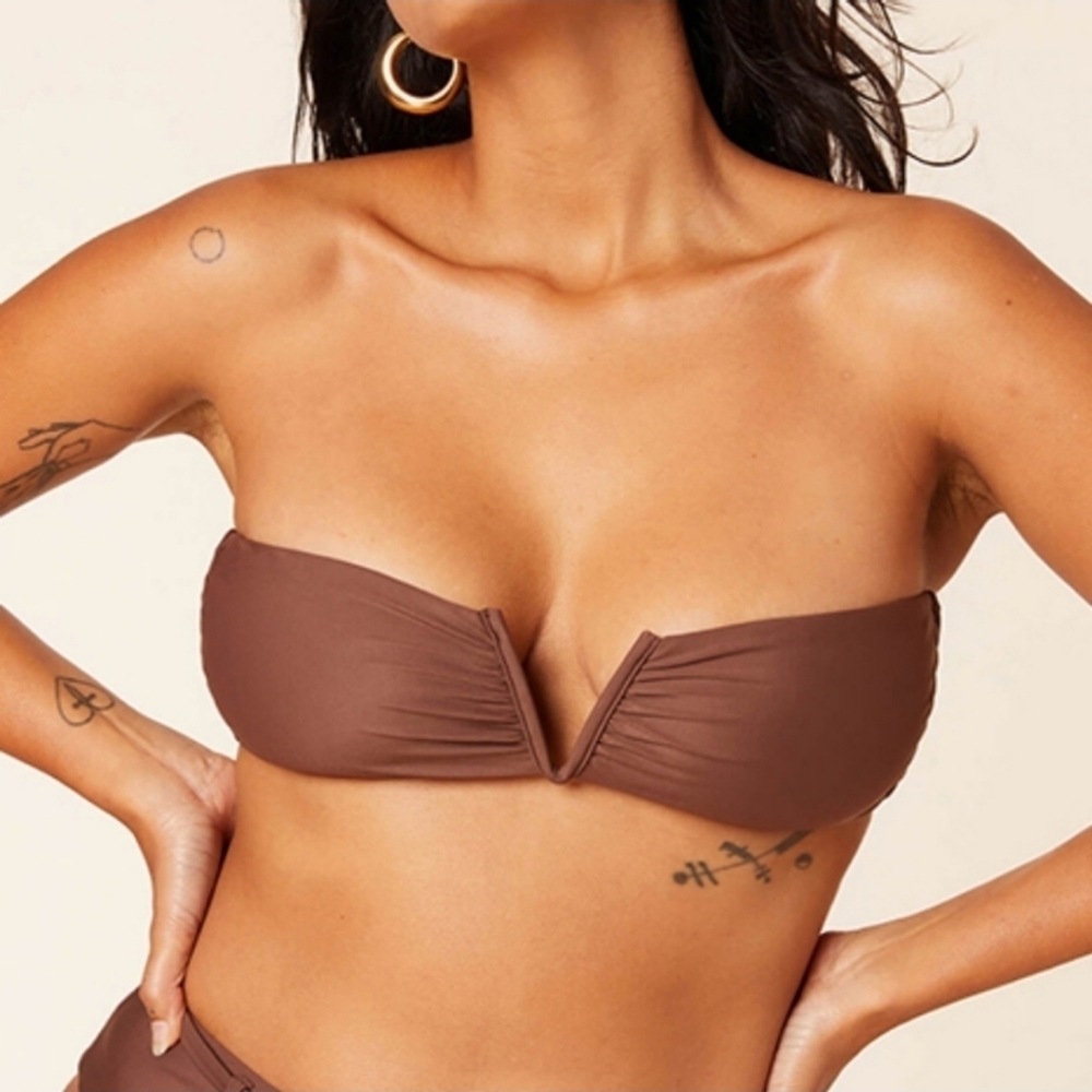 Andie Swim Scala Strapless Bikini Top in‎ Espresso, Size Medium